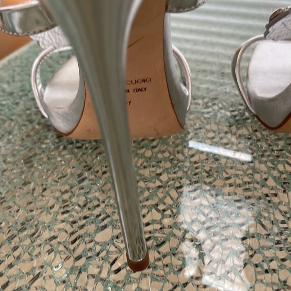 Giuseppe Zanotti Silver Leather Crystal Embellishments Gladiator Heels - Picture 8 of 15